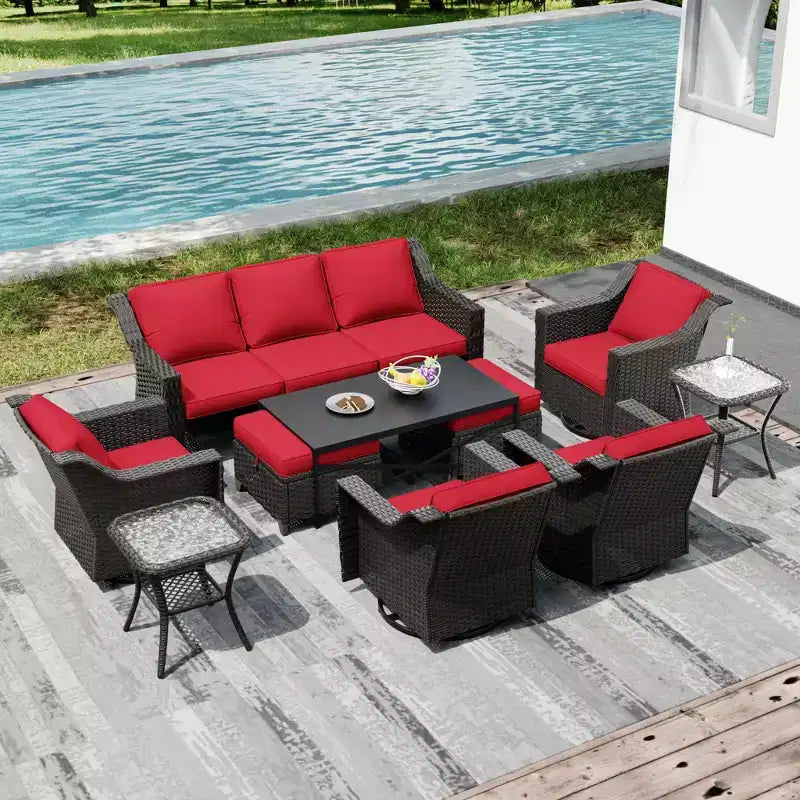 UPTIOT Premium Outdoor Collection: 3-Seat Sofa, 4 Rockers, Dual Tables, Ottoman Pair & Dining Table