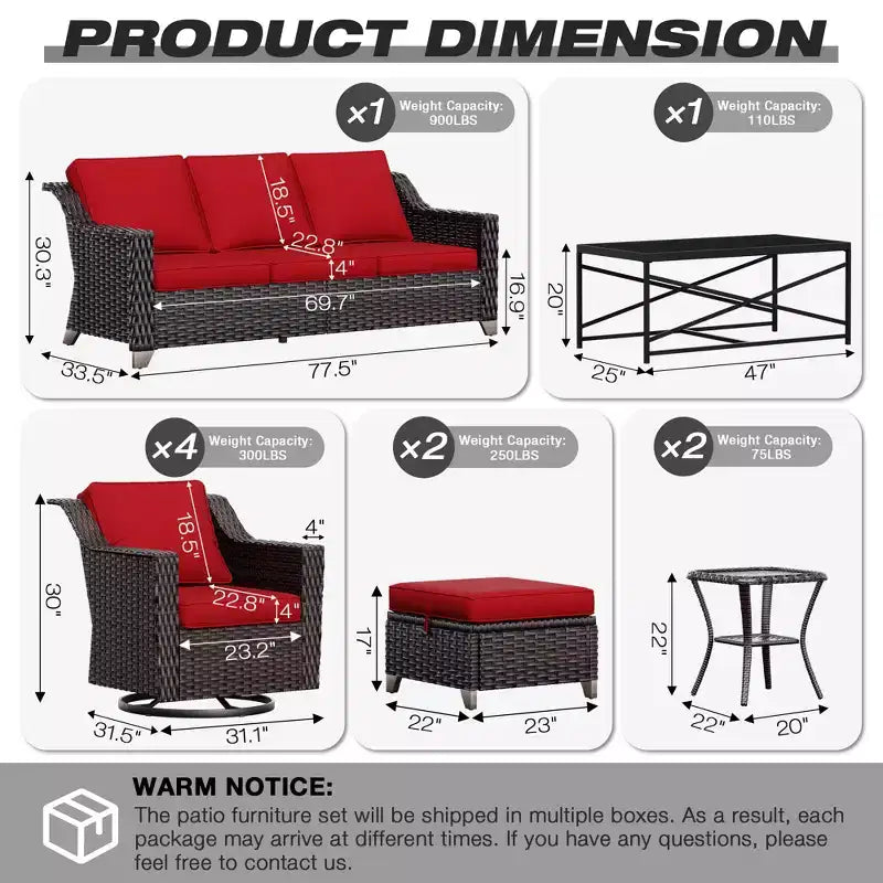 UPTIOT Premium Outdoor Collection: 3-Seat Sofa, 4 Rockers, Dual Tables, Ottoman Pair & Dining Table