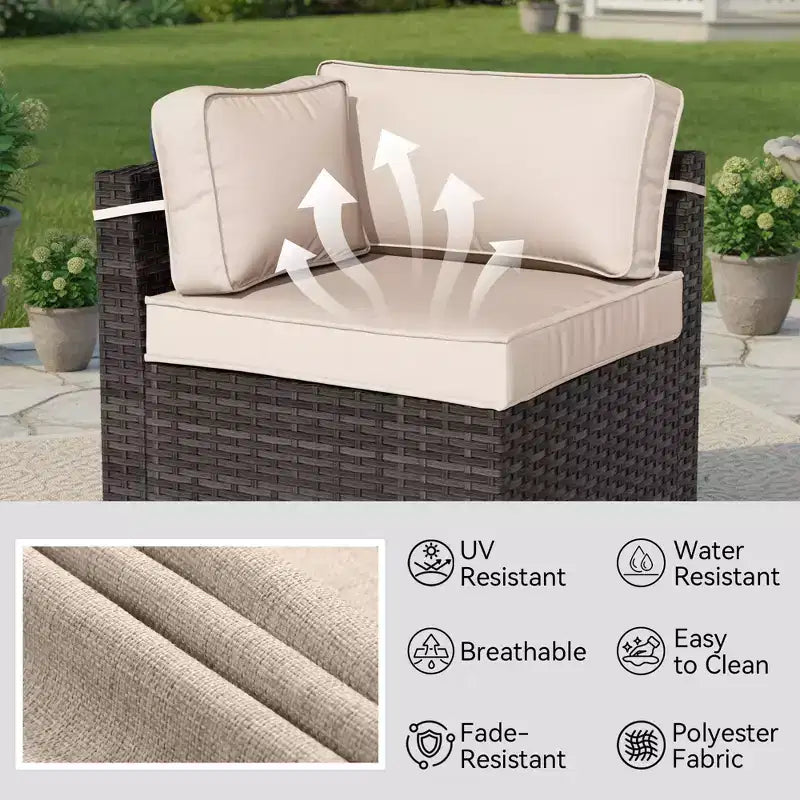 UPTIOT Premium Outdoor Sofa Set with Corner Loungers, Accent Chairs & Grey Convertible Fire Table for Ultimate Patio Comfort