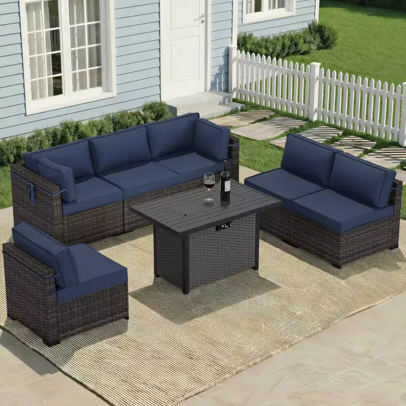UPTIOT All-Weather Patio Set with Corner Loungers, Deep-Seat Chairs & Grey Convertible Fire Table for Ultimate Outdoor Comfort
