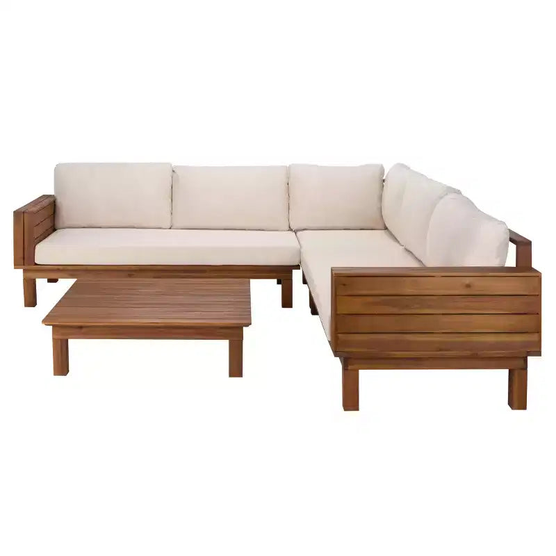 Napol 4 PC Acacia Patio Seating Set W/ Cushions - Indoor/Outdoor - PAT6806 - Safavieh