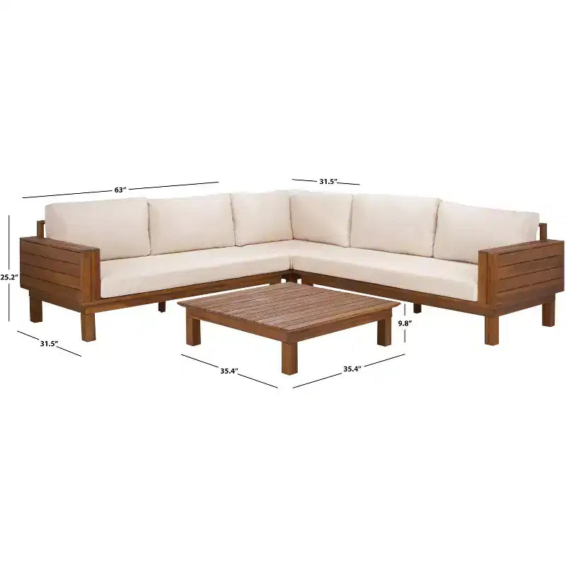 Napol 4 PC Acacia Patio Seating Set W/ Cushions - Indoor/Outdoor - PAT6806 - Safavieh
