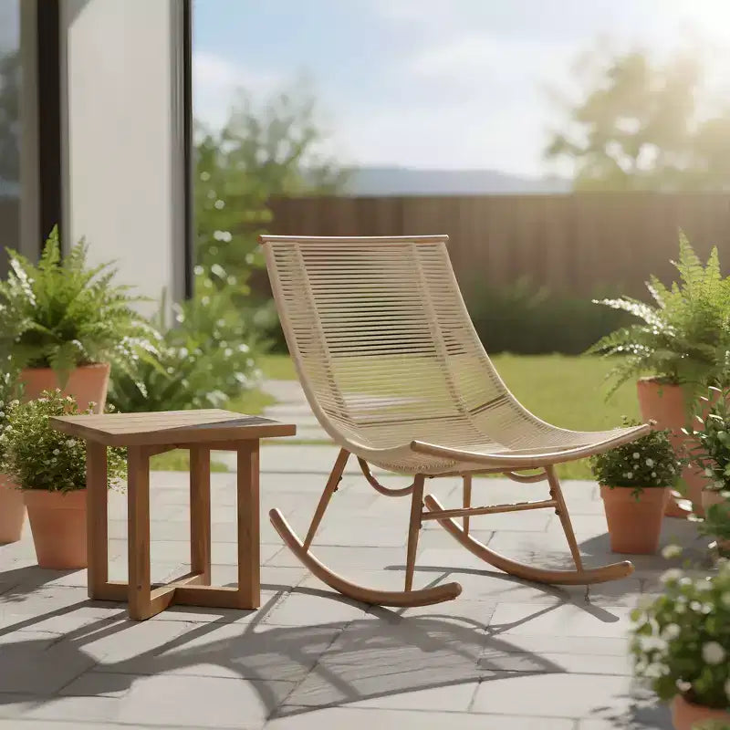 Christopher Knight Home Hanneli Farmhouse 2 Piece Patio Dining Set with Acacia Wood Table and Iron Rocking Chair