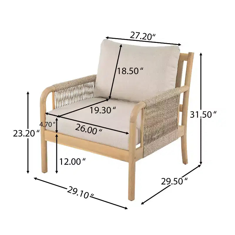 Christopher Knight Home Anil 5 Piece Patio Acacia Wood and Rope Seating Set with Slatted Table