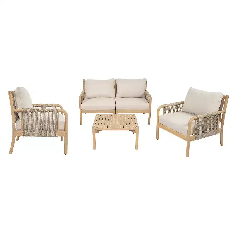 Christopher Knight Home Anil 5 Piece Patio Acacia Wood and Rope Seating Set with Slatted Table