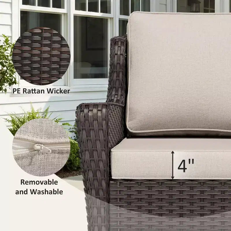 UPTIOT 5-Piece Outdoor Set: 3-Seat Sofa, 2 Swivel Chairs, Fire Pit Table & Side Table