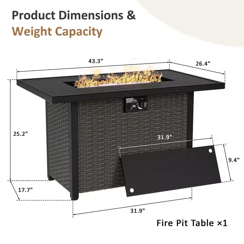 UPTIOT 5-Piece Outdoor Set: 3-Seat Sofa, 2 Swivel Chairs, Fire Pit Table & Side Table