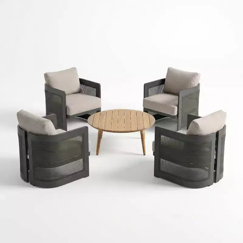 Christopher Knight Home Mah Modern 5 Piece Patio Aluminum Seating Set with Acacia Wood Slatted Round Coffee Table