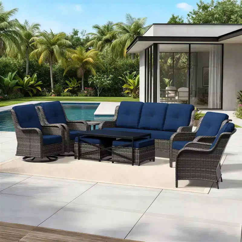 UPTIOT Premium Outdoor Lounge Set with Sofa, Swivel Chairs, and Ottoman for Ultimate Comfort and Style