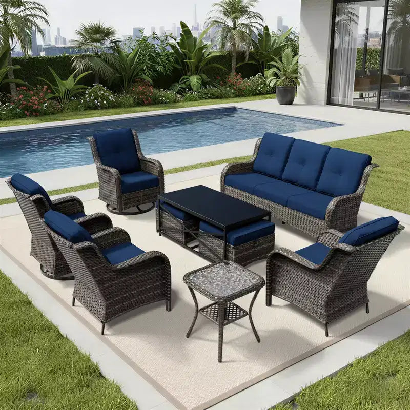 UPTIOT Premium Outdoor Lounge Set with Sofa, Swivel Chairs, and Ottoman for Ultimate Comfort and Style