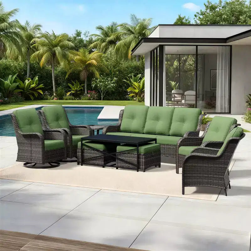 UPTIOT Premium Outdoor Lounge Set with Sofa, Swivel Chairs, and Ottoman for Ultimate Comfort and Style