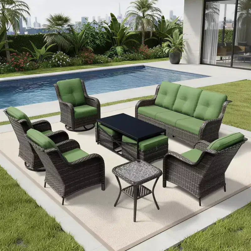UPTIOT Premium Outdoor Lounge Set with Sofa, Swivel Chairs, and Ottoman for Ultimate Comfort and Style