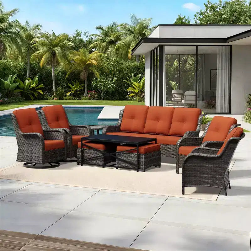 UPTIOT Premium Outdoor Lounge Set with Sofa, Swivel Chairs, and Ottoman for Ultimate Comfort and Style