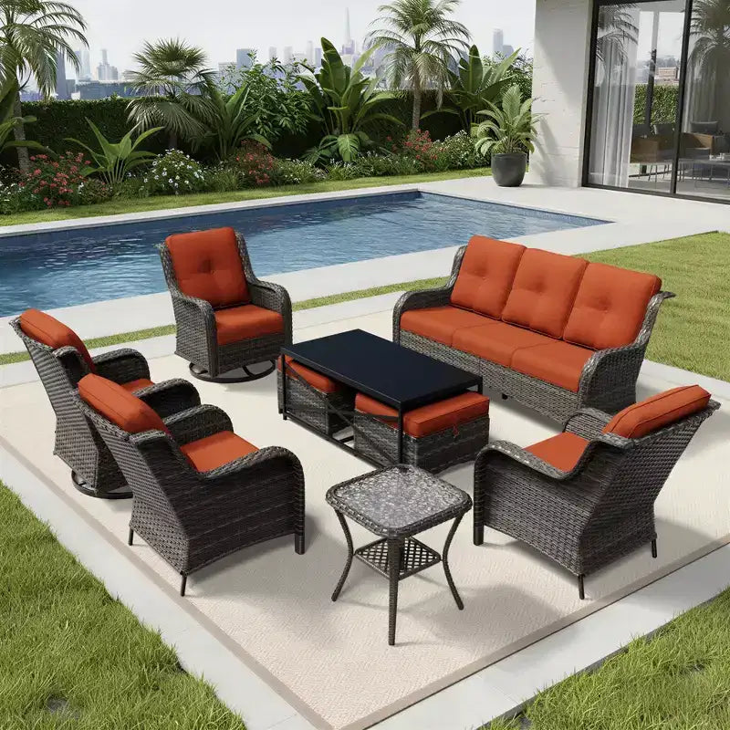UPTIOT Premium Outdoor Lounge Set with Sofa, Swivel Chairs, and Ottoman for Ultimate Comfort and Style