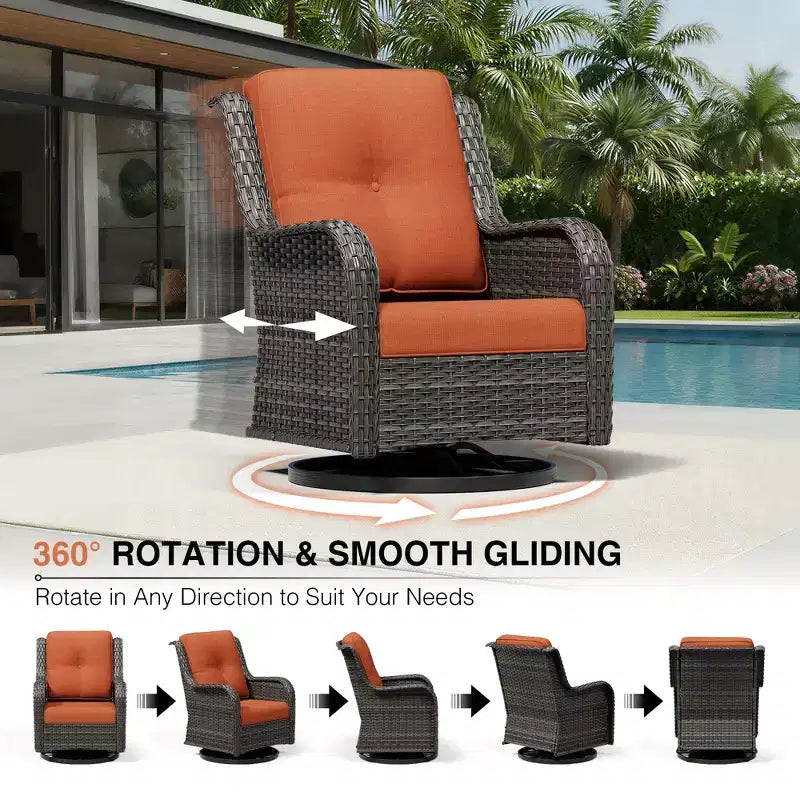 UPTIOT Premium Outdoor Lounge Set with Sofa, Swivel Chairs, and Ottoman for Ultimate Comfort and Style
