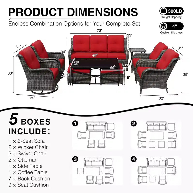 UPTIOT Premium Outdoor Lounge Set with Sofa, Swivel Chairs, and Ottoman for Ultimate Comfort and Style