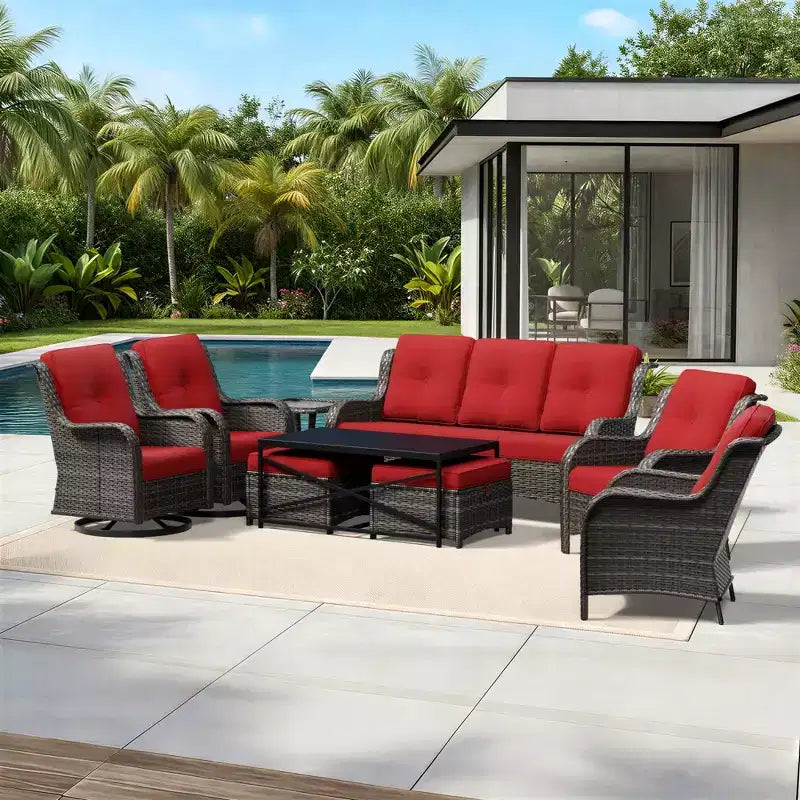 UPTIOT Premium Outdoor Lounge Set with Sofa, Swivel Chairs, and Ottoman for Ultimate Comfort and Style