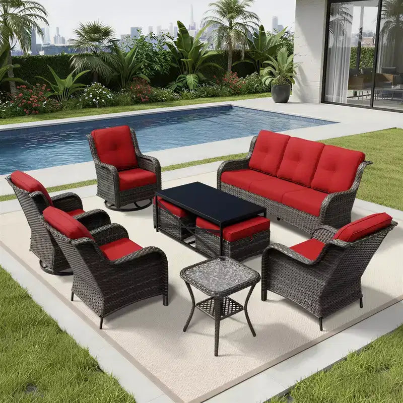 UPTIOT Premium Outdoor Lounge Set with Sofa, Swivel Chairs, and Ottoman for Ultimate Comfort and Style