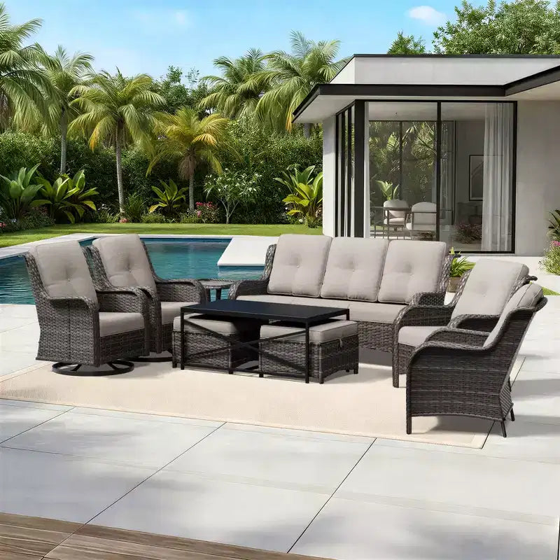 UPTIOT Premium Outdoor Lounge Set with Sofa, Swivel Chairs, and Ottoman for Ultimate Comfort and Style