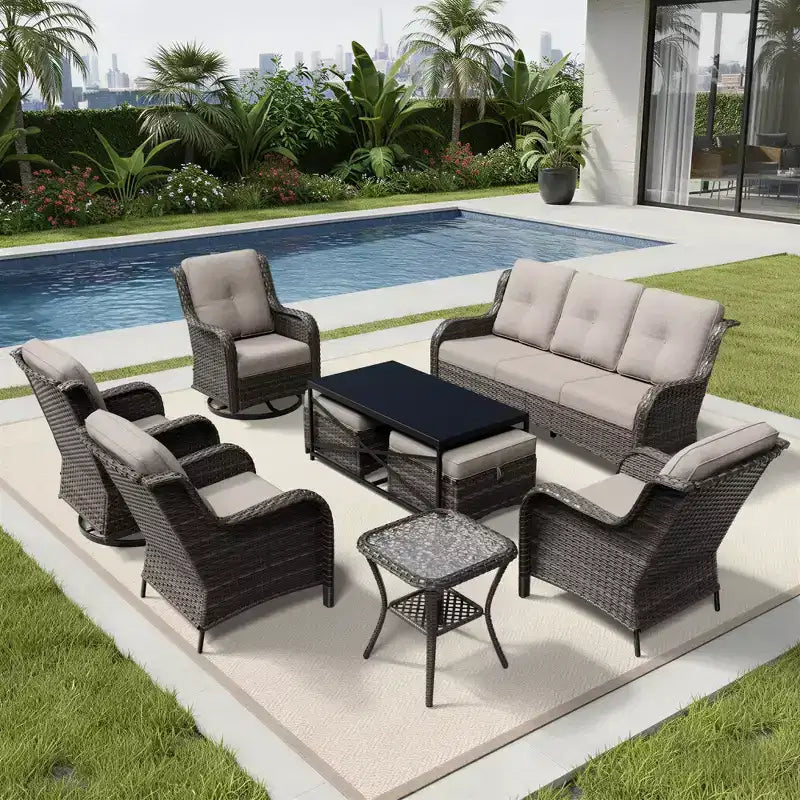 UPTIOT Premium Outdoor Lounge Set with Sofa, Swivel Chairs, and Ottoman for Ultimate Comfort and Style
