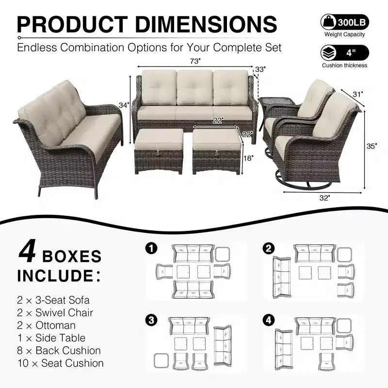 UPTIOT Premium Dual Outdoor Sofa Set with Swivel Chairs and Convertible Ottomans