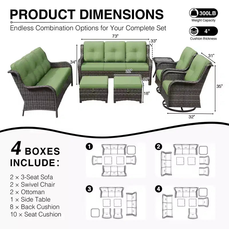UPTIOT Premium Dual Outdoor Sofa Set with Swivel Chairs and Convertible Ottomans