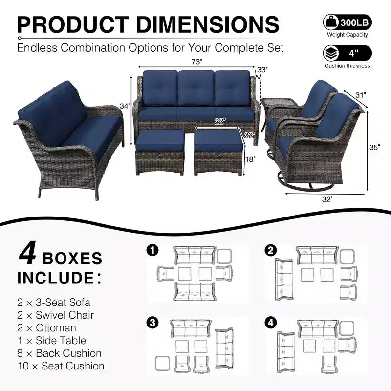 UPTIOT Premium Dual Outdoor Sofa Set with Swivel Chairs and Convertible Ottomans