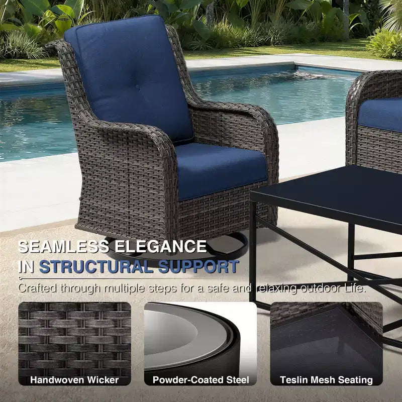 UPTIOT Premium Dual Outdoor Sofa Set with Swivel Chairs and Convertible Ottomans