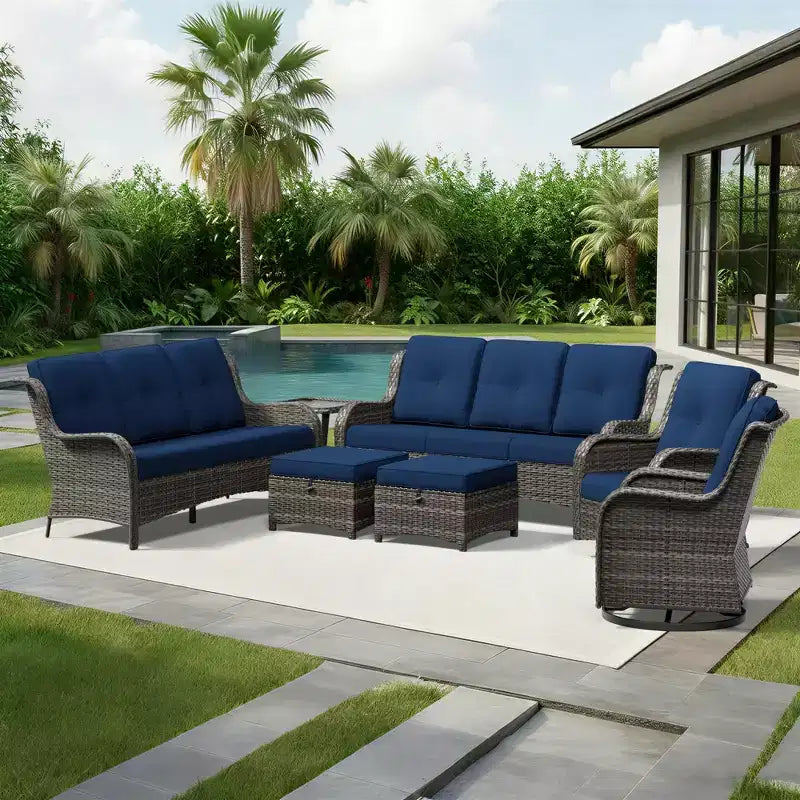 UPTIOT Premium Dual Outdoor Sofa Set with Swivel Chairs and Convertible Ottomans