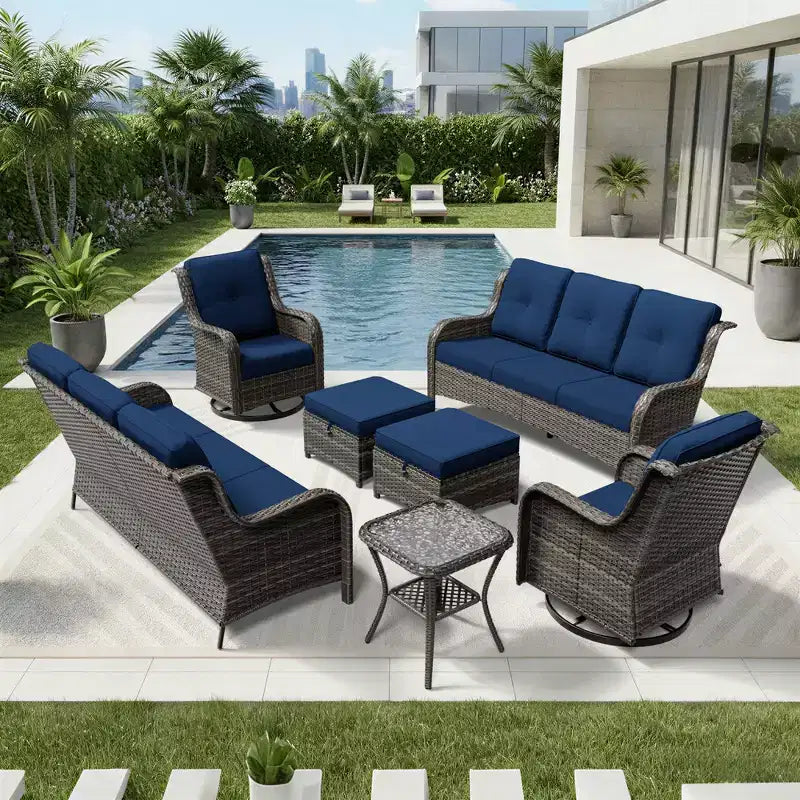 UPTIOT Premium Dual Outdoor Sofa Set with Swivel Chairs and Convertible Ottomans