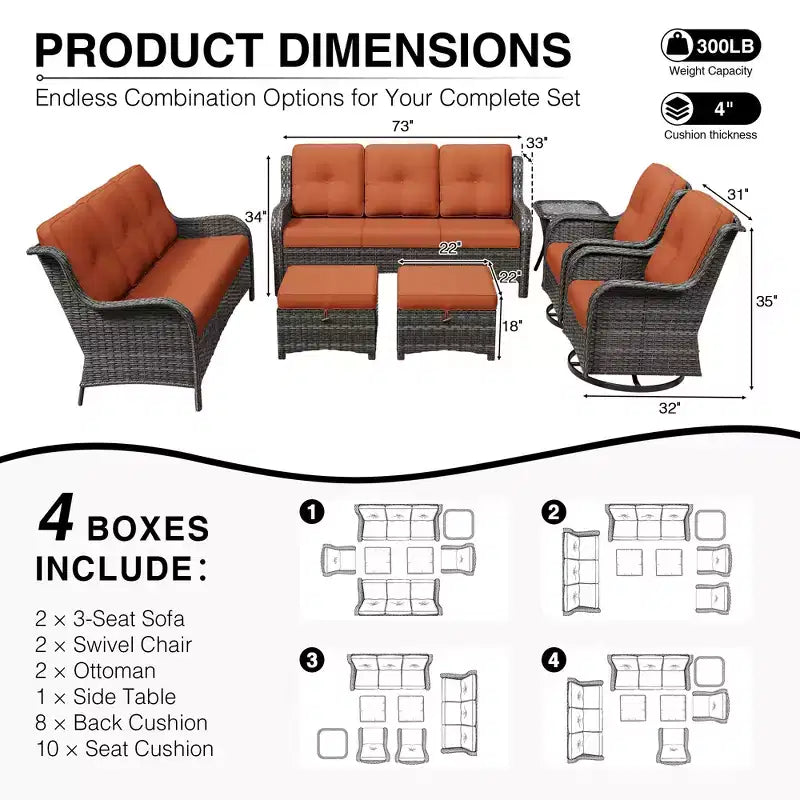 UPTIOT Premium Dual Outdoor Sofa Set with Swivel Chairs and Convertible Ottomans
