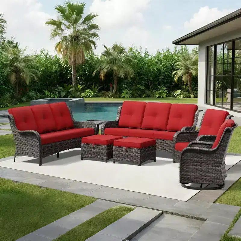 UPTIOT Premium Dual Outdoor Sofa Set with Swivel Chairs and Convertible Ottomans