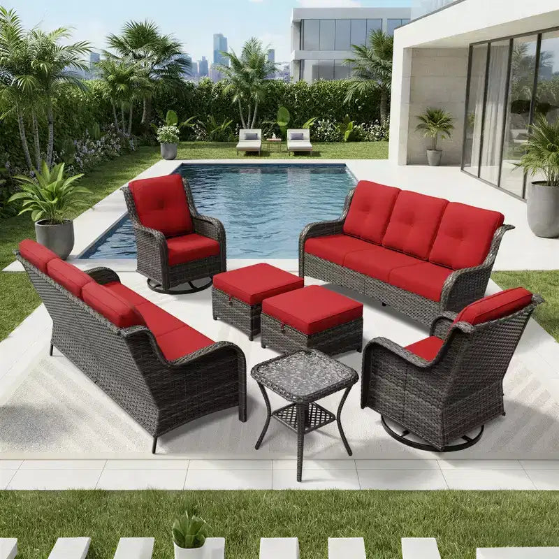 UPTIOT Premium Dual Outdoor Sofa Set with Swivel Chairs and Convertible Ottomans