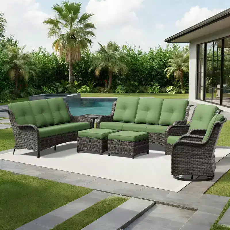UPTIOT Premium Dual Outdoor Sofa Set with Swivel Chairs and Convertible Ottomans