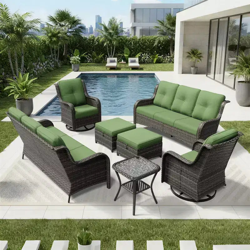 UPTIOT Premium Dual Outdoor Sofa Set with Swivel Chairs and Convertible Ottomans