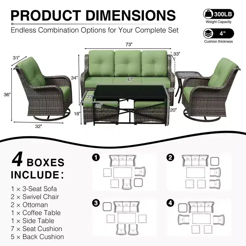 UPTIOT Premium Outdoor Sofa Set with Swivel Chairs and Multi-Functional Ottomans