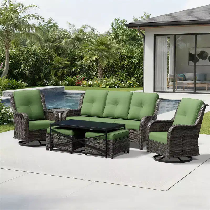 UPTIOT Premium Outdoor Sofa Set with Swivel Chairs and Multi-Functional Ottomans