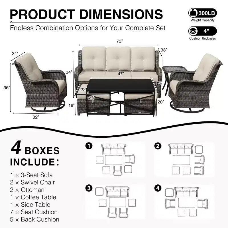 UPTIOT Premium Outdoor Sofa Set with Swivel Chairs and Multi-Functional Ottomans