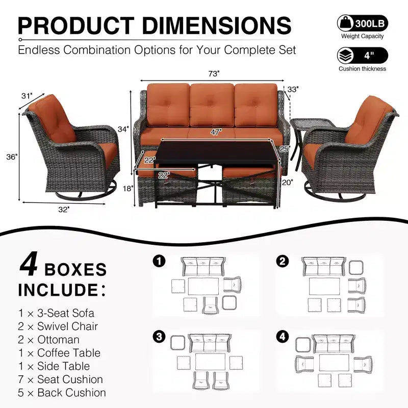 UPTIOT Premium Outdoor Sofa Set with Swivel Chairs and Multi-Functional Ottomans