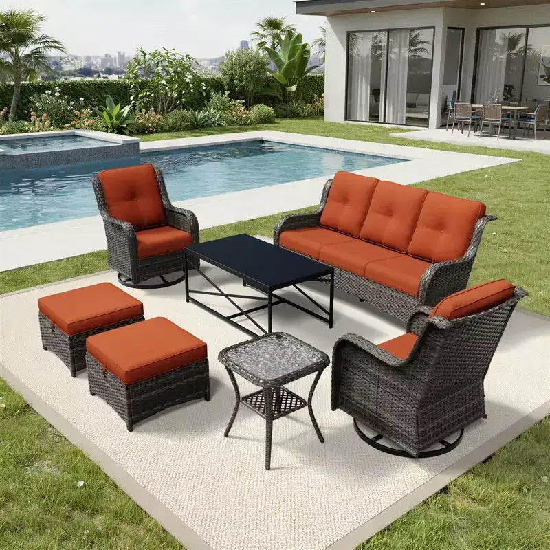 UPTIOT Premium Outdoor Sofa Set with Swivel Chairs and Multi-Functional Ottomans