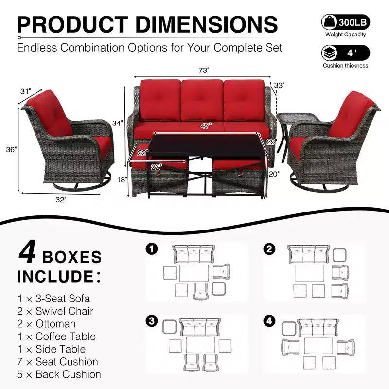UPTIOT Premium Outdoor Sofa Set with Swivel Chairs and Multi-Functional Ottomans