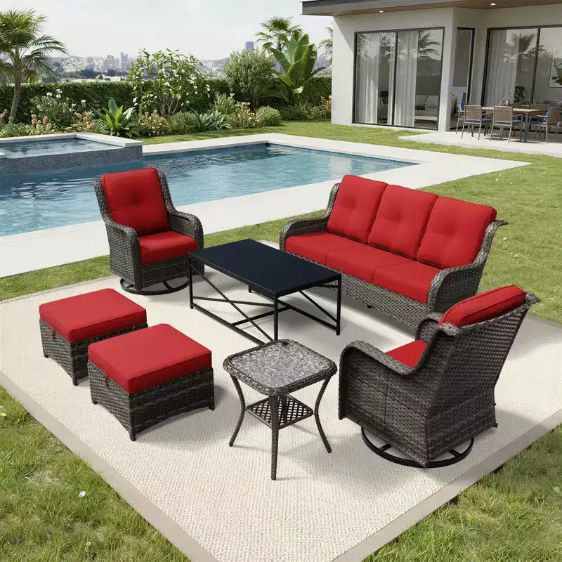 UPTIOT Premium Outdoor Sofa Set with Swivel Chairs and Multi-Functional Ottomans