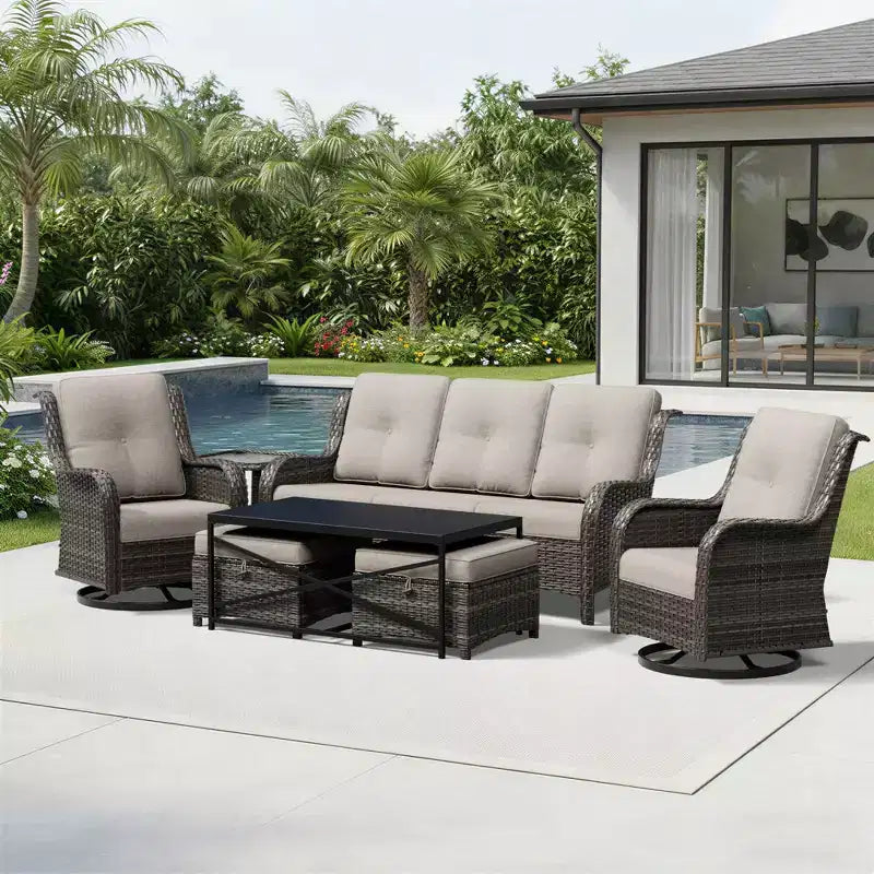 UPTIOT Premium Outdoor Sofa Set with Swivel Chairs and Multi-Functional Ottomans