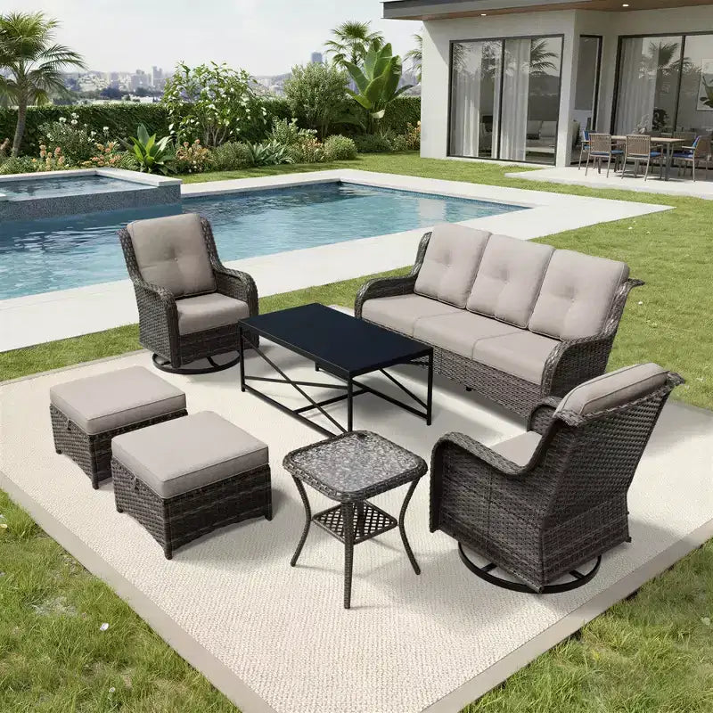 UPTIOT Premium Outdoor Sofa Set with Swivel Chairs and Multi-Functional Ottomans
