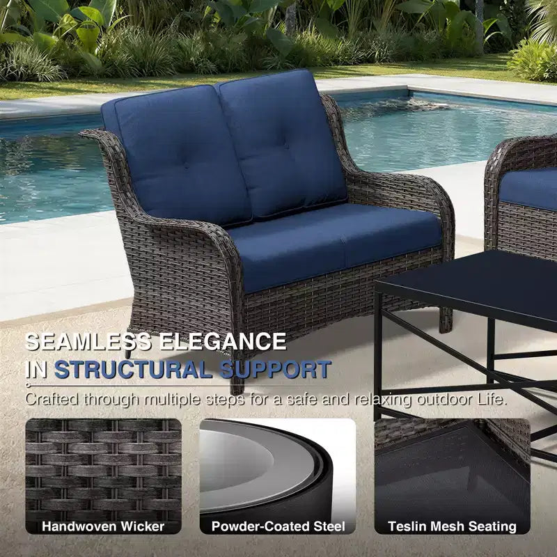 UPTIOT Premium Outdoor Sofa Set with Fire Pit Table & Swivel Chairs