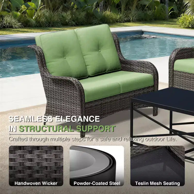 UPTIOT Premium Outdoor Sofa Set with Fire Pit Table & Swivel Chairs
