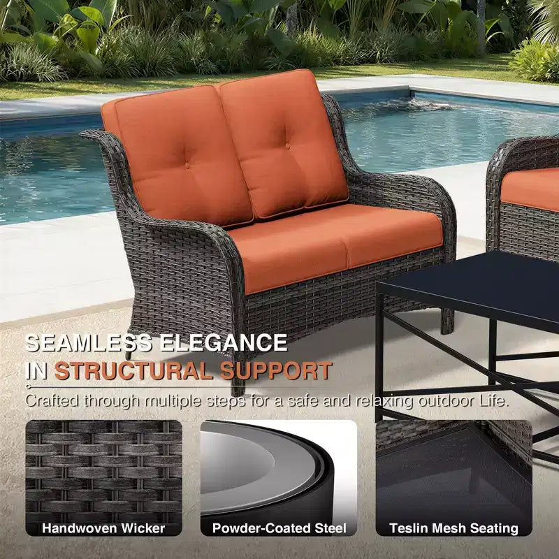 UPTIOT Premium Outdoor Sofa Set with Fire Pit Table & Swivel Chairs