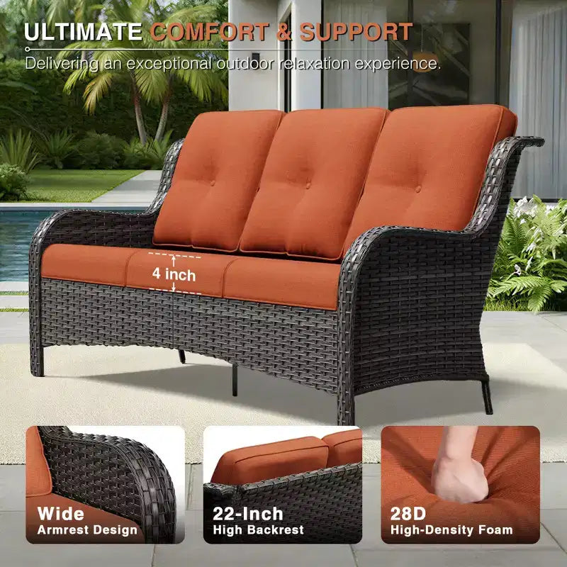 UPTIOT Premium Outdoor Sofa Set with Fire Pit Table & Swivel Chairs