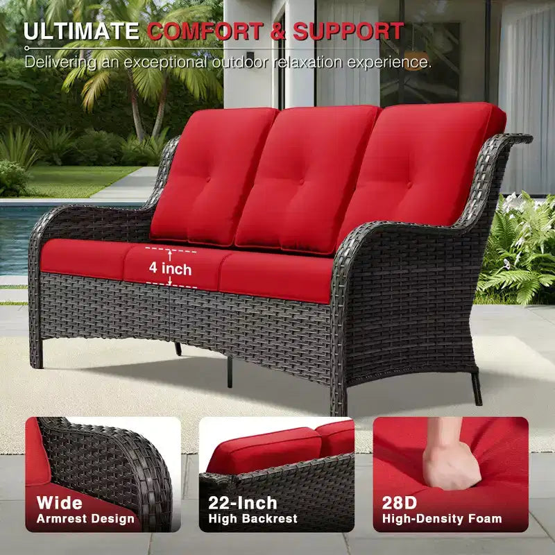 UPTIOT Premium Outdoor Sofa Set with Fire Pit Table & Swivel Chairs