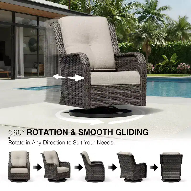 UPTIOT Premium Outdoor Sofa Set with Fire Pit Table & Swivel Chairs